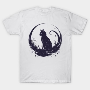 Cat Under Moon Sky Furry Cute Vector Graphic T-Shirt